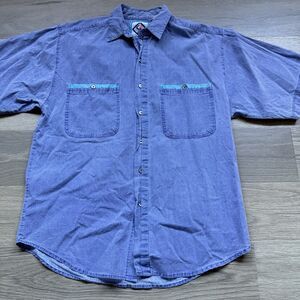 Vintage Santan Shirt Men Large Indigo Faded 80s 90s Faded Cotton Short Sleeve